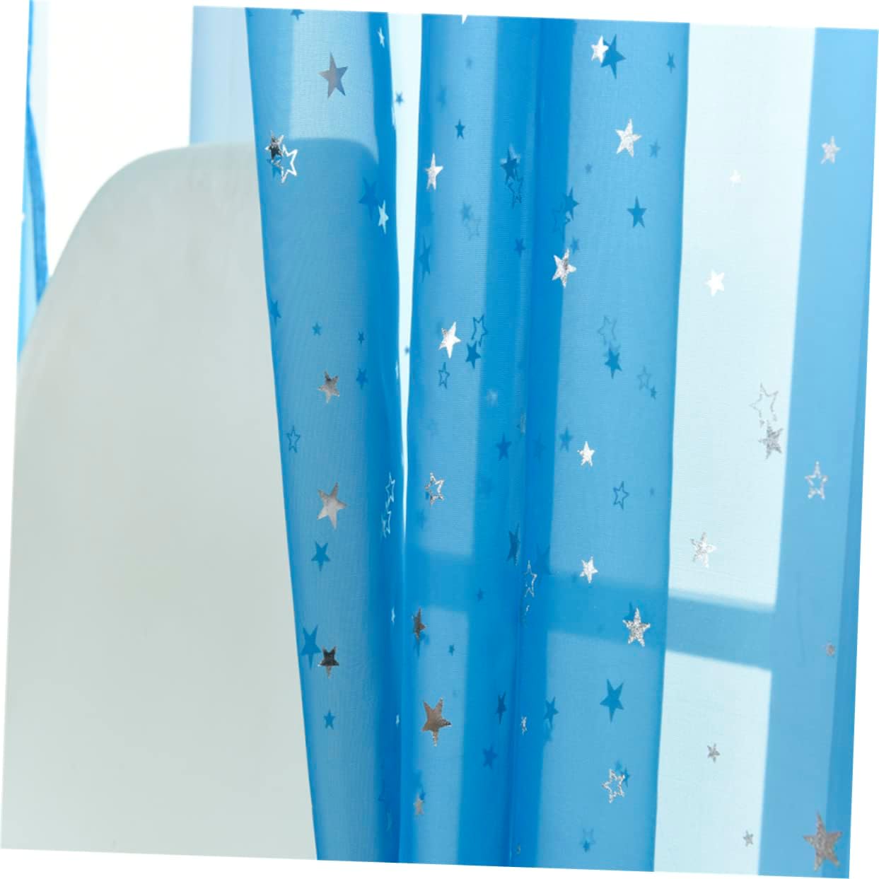 Sheer Star Foil Window Curtains for Boy Girl Room Romantic Grommet Tulle Panels Blue Elegant Light Filtering Drapes for Girls Bedroom Decor