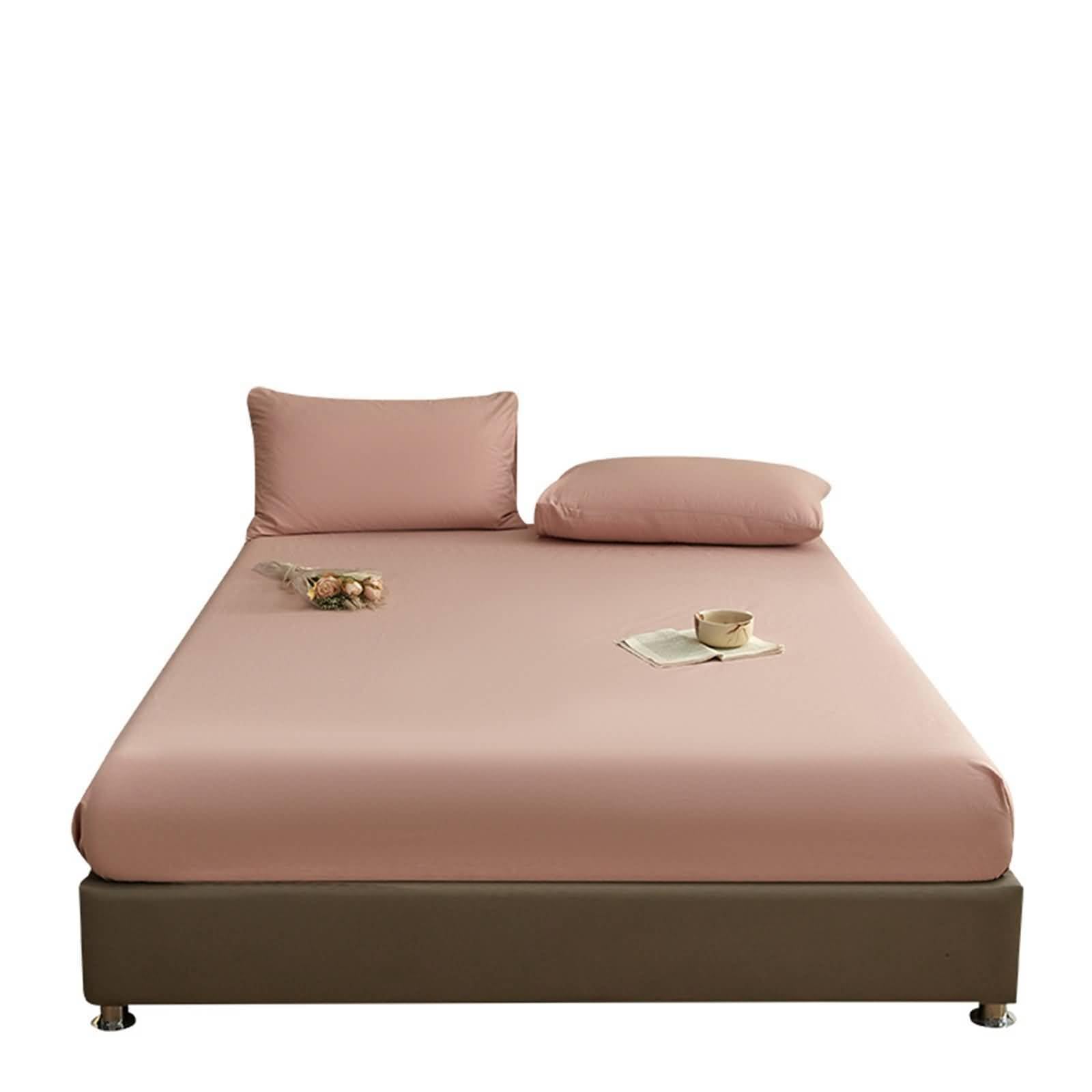 Elastisches Spannbettlaken Einzelbett aus Baumwolle, Einfarbig, 120 x 200 cm, Spannbetttuch für Einzelbett Rosa