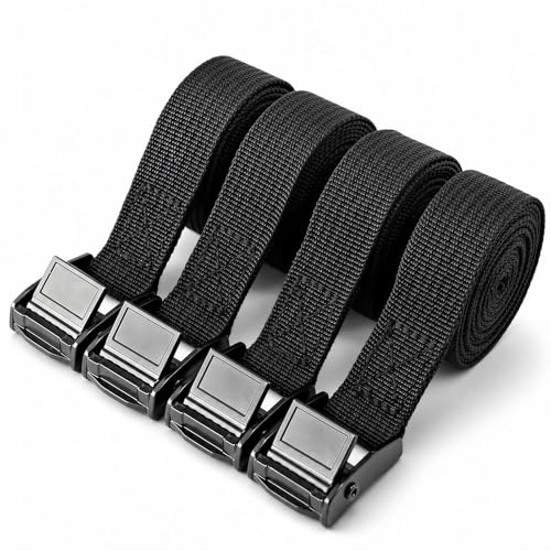 SISHOM 0.78 x5 Adjustable Cam Buckle Lashing Straps Tie Down Straps for Cargo Trucks Luggage Trailer Motorcycle 4 Pack Black