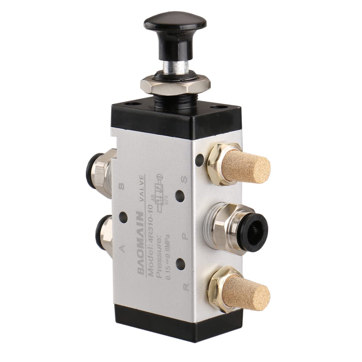 Baomain 4R310-10 2 Position 5 Way G3/8" Hand Push Pull Mechanical Valve with Fitting Mufflers