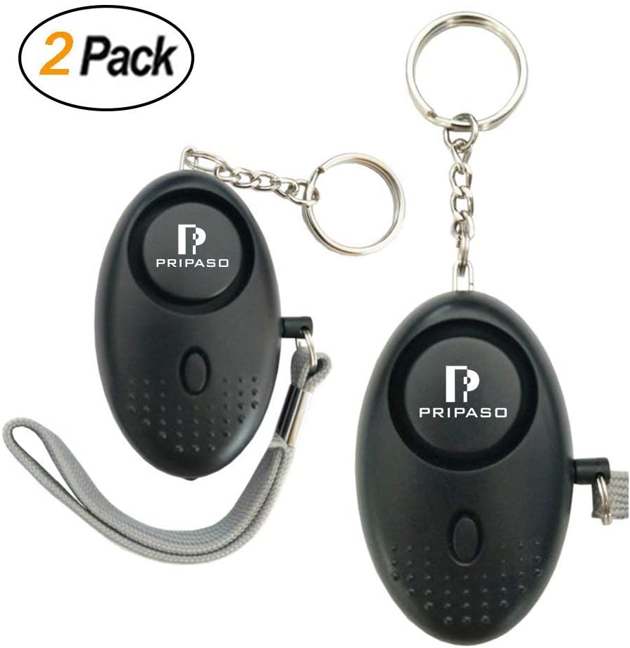 2 Pack Pripaso Personal Security Alarm 130DB SOS Emergency Personal Alarm Keychain for Women, Children, Elderly, Superior with Explorer Self Defense Electronic Device (2Pack Black)