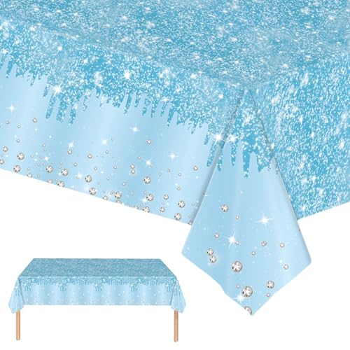 2 pièces de nappes de table bleu pastel jetables pour fêtes, 137 x 274 cm, brillant avec paillettes en forme de diamant, bleu de fête, rectangulaires, pour...