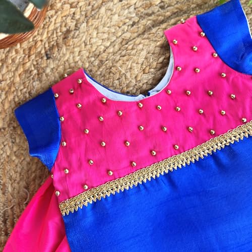 Image of Stanwells Kids Lehenga Choli for Girls Silk Traditional Stylish Ethnic Wear Royal Blue Magenta combo Dress for Baby Girls