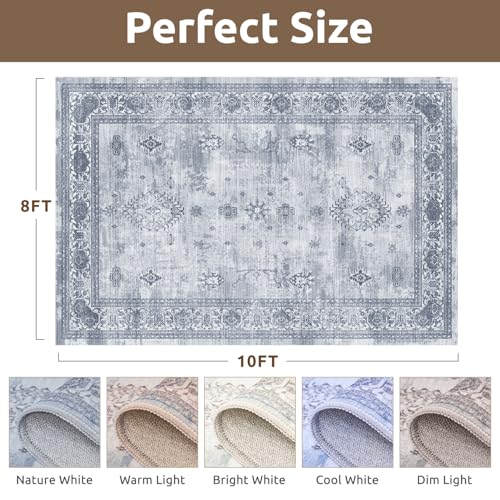 AMOAMI-Vintage Area Rug 8X10 Blue Rugs for Living Room-Soft Living Room Rug Non Slip Rugs for Bedroom Carpet Machine Washable Rug for Dining Room Bedside Office Room Decor