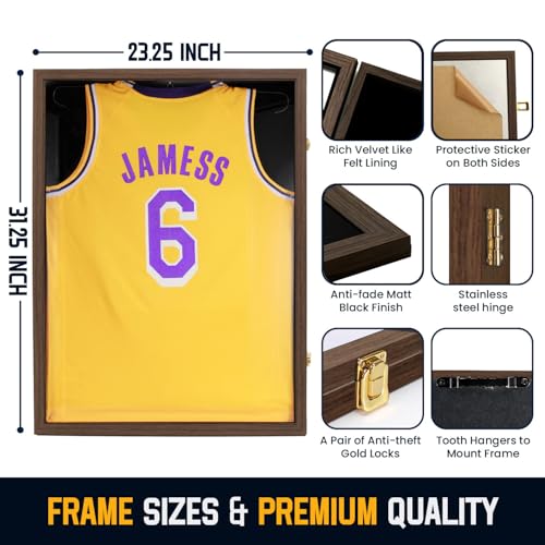 GUTAG Jersey Wooden Frame Display Case -Shadow Box with UV Protection for Baseball Basketball Football Hockey Sport Shirt and Uniform (Brown, 2 Packs)