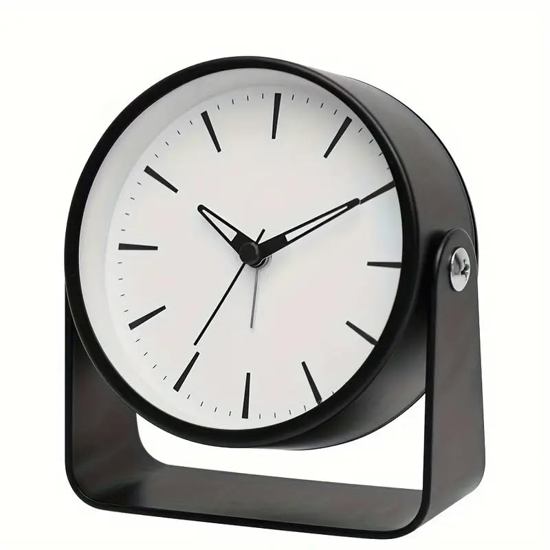 Image of Peakeep Modern Alarm Clock 4.5 Inch Silent Non Ticking Analog Table Clock with Metal Frame Battery Powered Desk Clock for Bedroom Kids Students Office Nightstand Table Decor