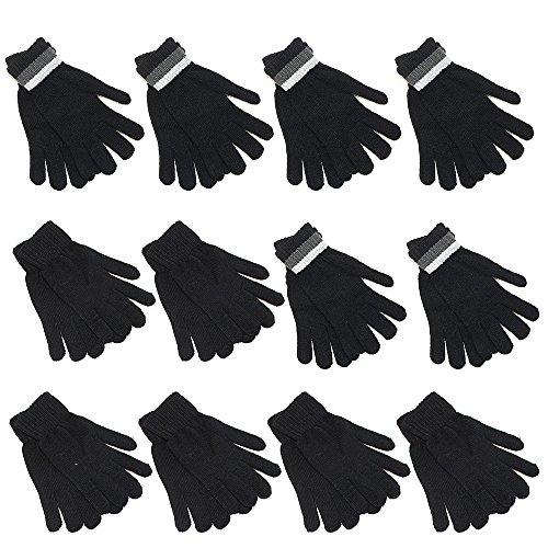 Gelante 12 Pairs Adult Winter Knitted Magic Stretch Gloves -2096G-12Pairs-Black