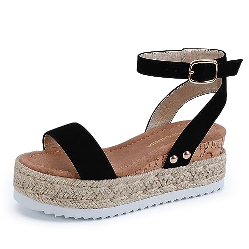 Image of PANDANINJIA Girls Sandals Wedge Platform Espadrille Open Toe Summer Little Big Kid Flower Girl Heels Dress Shoes