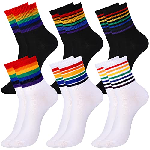 Bencailor 6 Pairs Rainbow Gay Pride Cotton Novelty Socks Colorful LGBT Striped Socks for Women Men Lesbian Gay Gifts