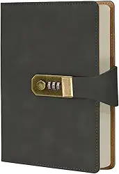 Caderno Agenda Diário Com Cadeado A5 288 Páginas Com Linhas E Fechadura E Marca-páginas Privacidade Para Escrita, Ideias, Estudo E Organização Escritorio Escola (Preto)