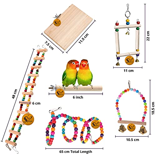 Sage-Square-Wooden-Bird-Toys-Combo-Platform3x45-Perch6-ComboNo1-Bird-Perch-Platform-Ladder-Cage-Accessories-Budgie-Cockatiel-Conure-Resting-Toy-Wooden-Training-Aid-for-Bird-Parrot