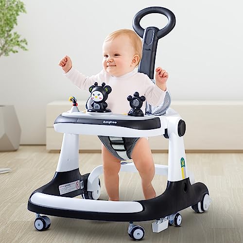 Image of Baybee Magnum 2 in 1 Baby Walker for Kids, Round Kids Push Walker with Parental Handle & Height Adjustable, Foldable Activity Walker for Baby with Musical Toy Bar for 6-18 Months Boys Girls (Black 1)