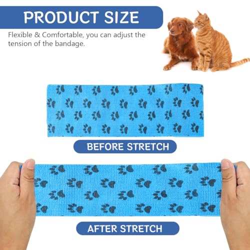 Image of Qpets 6Pcs Dog Bandages for Walk, Self-Adhesive Pet Bandage with Paw Print | For Paw Protection, Waterproof Non-Woven Cat Dog Injury Recovery Wrap Lick-Proof & Breathable