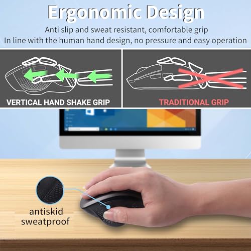 Ratón vertical ergonómico para evitar dolor de muñeca con conexión dual gris 5