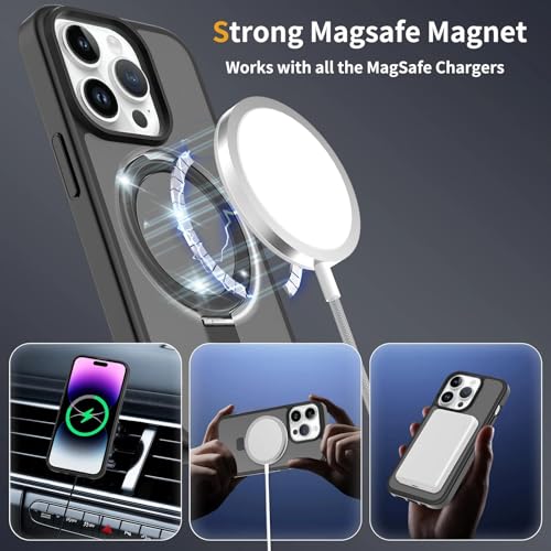 Image of Magnetic for iPhone 13 Pro Case & iPhone 14 Pro Case, 6.1 inch, Compatible with MagSafe, Rugged Kickstand, Not-Yellowing Military-Grade Protection, Matte Black
