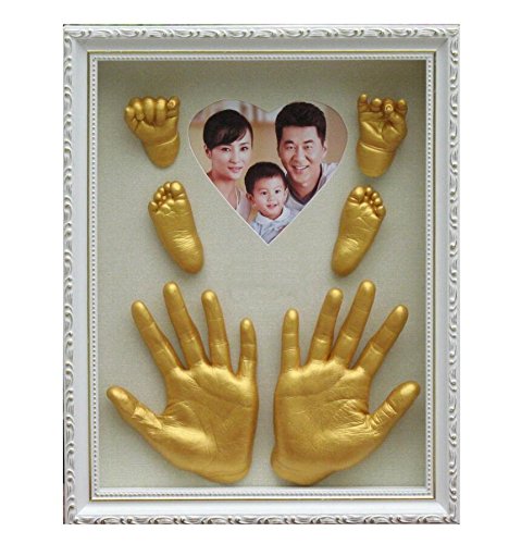 BABIES BLOOMFamily Handprint and Footprint 3D Casting Kit with Wood Photo Frame, Grey