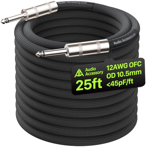 Image of AA AUDIO ACCESSORY 12 AWG 10.5mm 1 /4 inch TS Mono Speaker Cable 25ft Nylon Braided, Kevlar-Reinforced,Triple Shielded (2 OFC&Al-Foil), Noiseless Amp Head to Cabinet TS Cable, for Marshall Boss Orange EVH