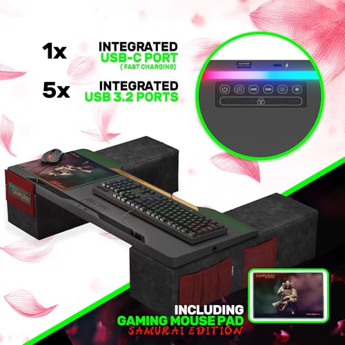 Image of Couchmaster CYCON Samurai Edition with HORIZONLIGHT Bar, Ultimate Ergonomic USB-Hub Gaming Lap Desk for Couch and Bed, Compatible with All Keyboards and Mouse /Mice, Laptops, PCs, PS4 /5, Xbox