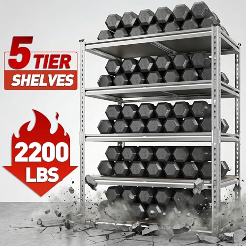 Image of 2200LBS Heavy Duty Storage Shelves, 5-Tier Adjustable Metal Shelving Unit with Waterproof PP Boards,Garage Storage Rack for Pantry Basement Warehouse,35 inchW x 16 inchD x 72 inchH,4 Pack Sliver Shelves