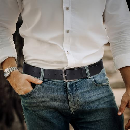 Image of Men's Leather Belt Full Grain Leather Belts for Men Handmade Real Solid Top-Grain Leather Heavy-Duty Work Belt Gifts
