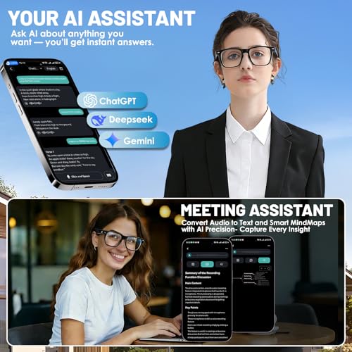 AI Smart Glasses for Men & Women – Powered by ChatGPT, 164+ Languages Translation and Photochromic Lens, Meeting Assistant, Bluetooth Glasses w/ Music & Hands-Free Calling, UV & Blue Light Protection - Image 4