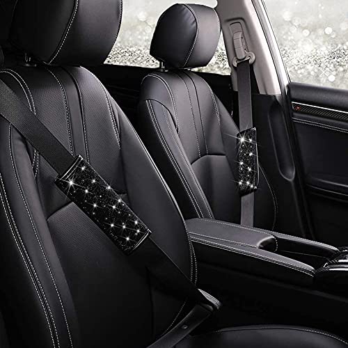 Beaumile Seat Belt Pads 2-Pack Bling Seat Belt Covers Soft Pu Leather Crystal Seat Belt Shoulder Pads Rhinestone Bling Car Accessories For Women (Black) #TOP3