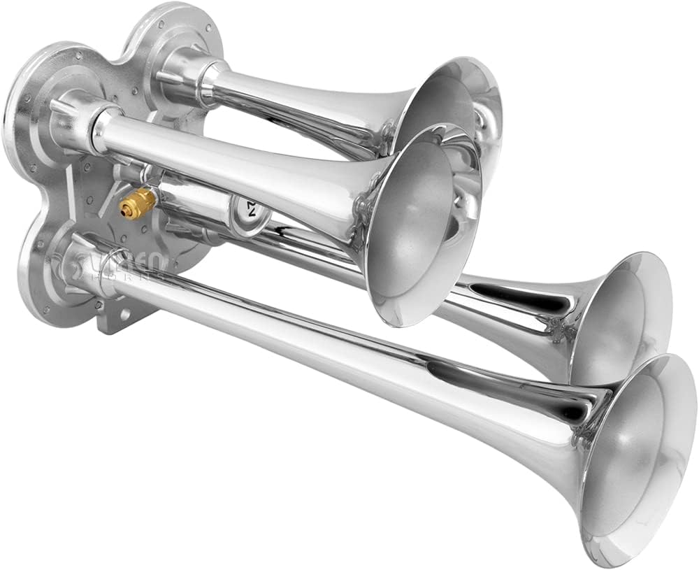 Vixen Horns Train Horn Kit for Trucks/Car/Semi. Complete Onboard System- 200psi Air Compressor, 5 Gallon Tank, 4 Trumpets. Super Loud dB. Fits Vehicles like Pickup/Jeep/RV/SUV 12v VXO8350/4114C