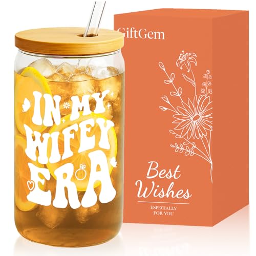 GiftGem Becher aus Borosilikatglas in My Wifey Era, das ultimative Geschenk für die zukünftige Braut, Hochzeitsgeschenk für Braut und Bräutigam, Verlobungsgeschenk für Frauen, Brautparty