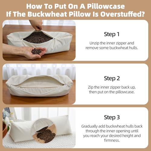 Image of Buckwheat Pillow - Adjustable Buckwheat Neck Pillow(17x6) to Provide Firm Support, Neck Roll Pillow for Side and Back Sleepers, Bolster Pillow with Organic Pillowcase, Triangle Pillows