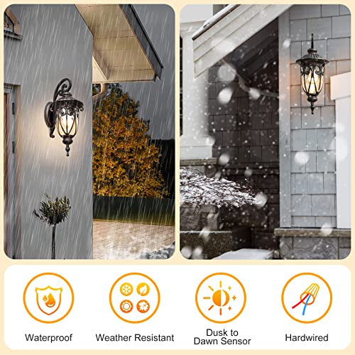 Goalplus Dusk To Dawn Wall Light For Porch, 18In Bronze Outdoor Wall Lantern With Photocell, Vintage Exterior Light Fixture With Wall Mount For Patio, Seeded Glass Shade, Lmms0519-Dn-S #TOP5