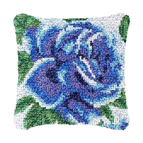 Image of bositigo Latch Hook Kits for DIY Throw Pillow Cover, Colorful Handmade Pillow Case for Home Decoration, Festival Gift 17x17inch (Flower-BZ169)