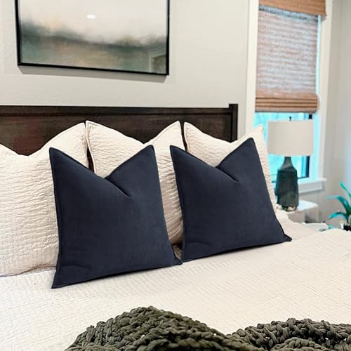 ZWJD Navy Pillow Covers 16x16 Set of 2 Chenille Throw Pillow Covers with Elegant Design Soft and Luxurious Decorative Throw Pillows for Couch, Bed, and Home Decor