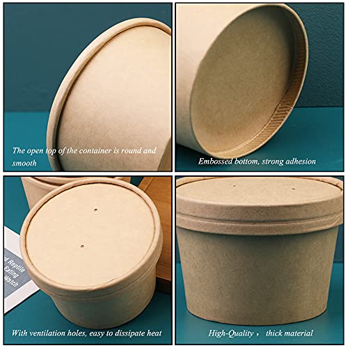 8Oz 50 Pack Paper Soup Containers With Lids, Disposable Kraft Food Cups, Soup Cups Paper Ice Cream Cups, Dessert Cups,Yogurt Ice Cream Containers.great For Restaurants, Take Outs, Or To-Go Lunch #TOP3