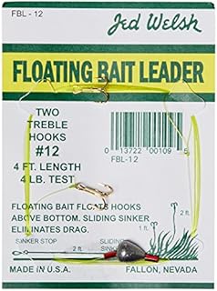 Jed Welsh Fishing 4 Pack Floating Bait Leader Size 12 & 14 Hooks Rigs with (2) #12#14 Hooks, Pre-Tied Ready to Fish-4 Pack, Clear