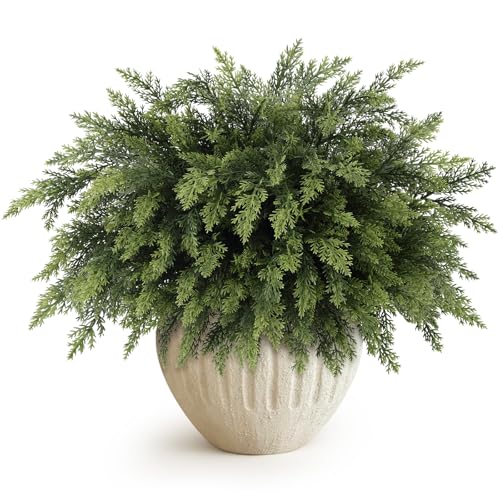 N&T NIETING 16 Pcs Real Touch Christmas Norfolk Pine Stems 18 Inches Artificial Pine Branches Fake Greenery Plants Stem Pine Picks for Vase Filler DIY Garland Wreath Xmas Indoor Outdoor Decorations