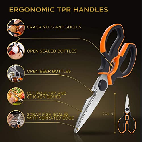 Vitalismo Küchenschere Allzweckschere Rostfreier Edelstahl Haushaltsschere 21cm Spülmaschinenfest Universalschere mit Klingenschutz Flaschenöffner Linkshänder Schere Küche für Fisch Geflügel Nüsse - Image 3