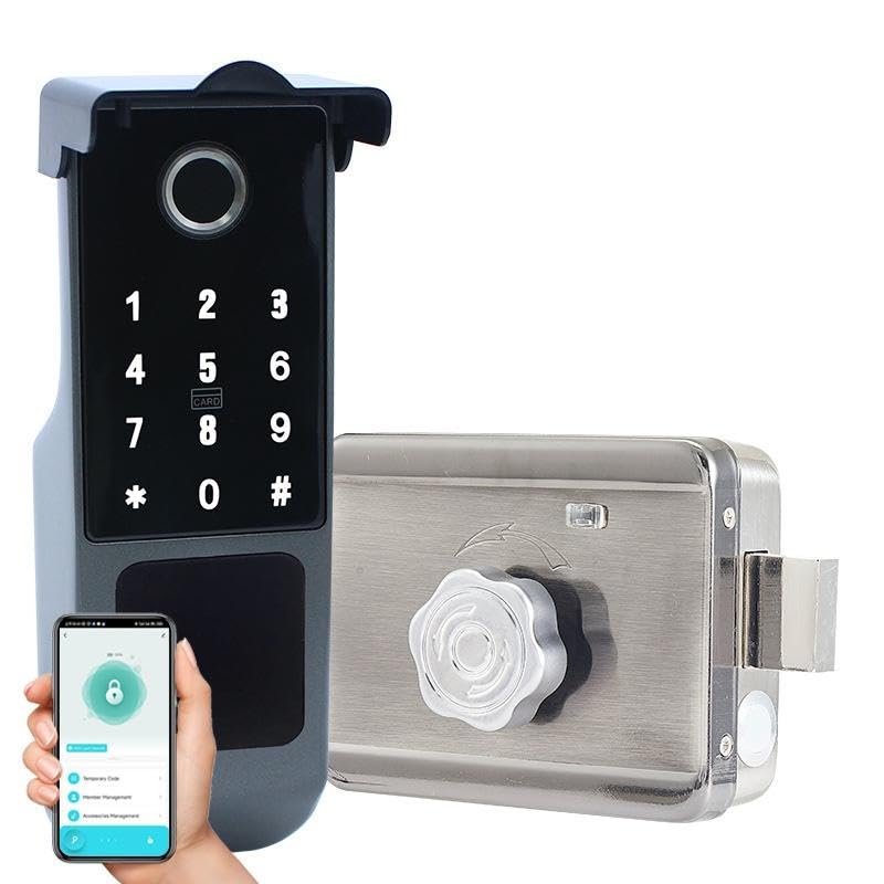 Serrure de porte intelligente étanche avec bordure intelligente WiFi et empreintes digitales, compatible avec mot de passe, carte IC, clé, contrôle d'accès numérique pour Tuya