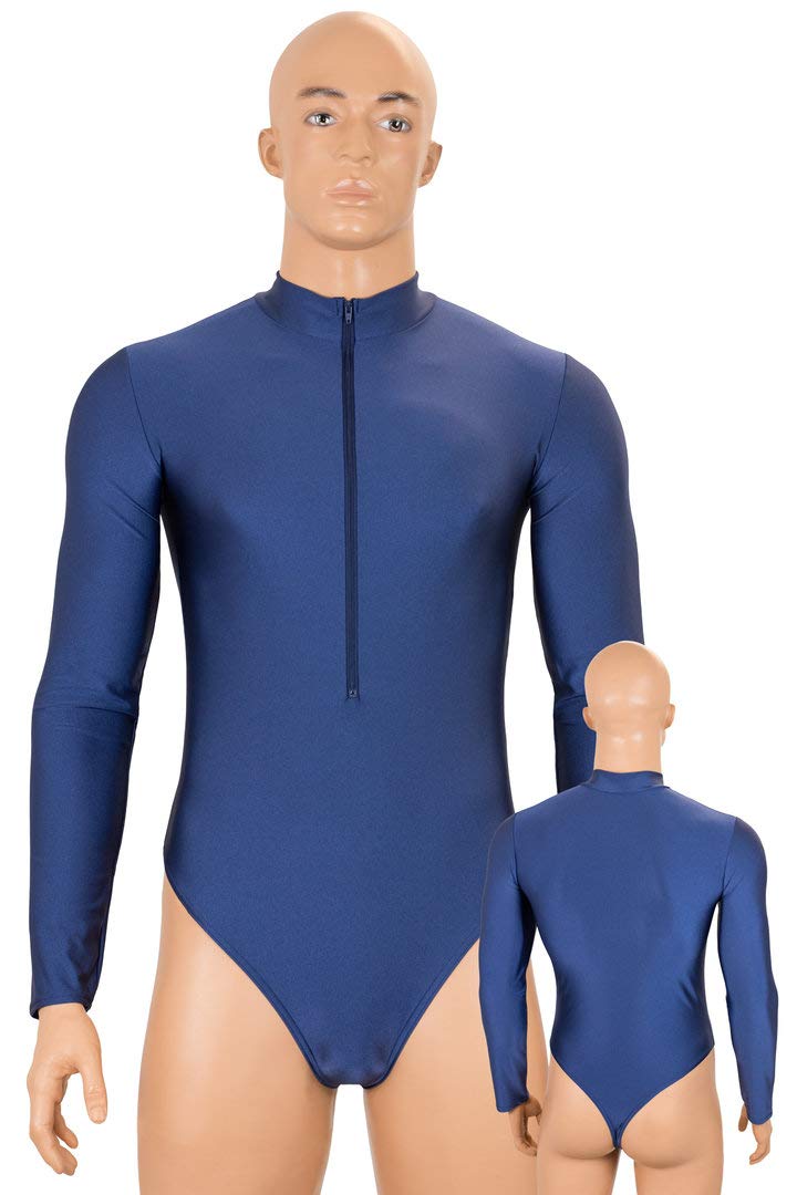 Herren Stringbody mit Kragen Front-RV und Druckverschluss im Schritt lange Ärmel 80% Polyamid 20% Elasthan, glänzend, stretch