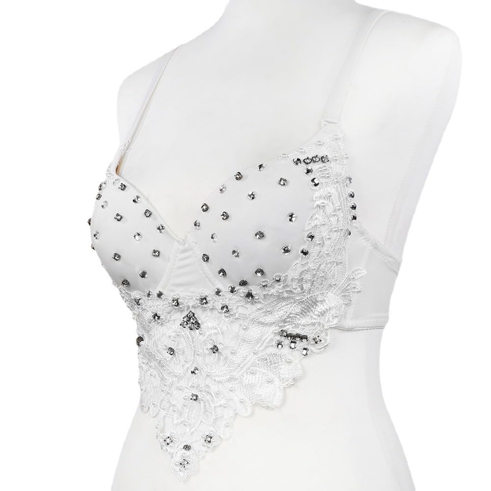 Top de Encaje con Cuello Halter, Ropa Moldeadora Corta, corsé con Cuentas, espectáculo Femenino, Hottie con Top(40C)
