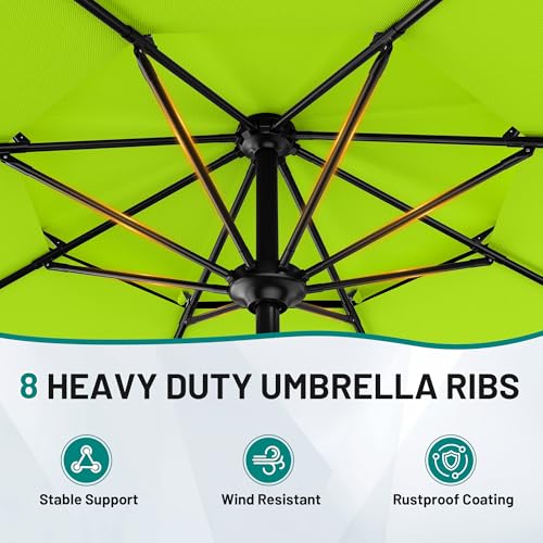 Image of AreShark 12ft 2-Tier Patio Umbrella with Valance - Outdoor Umbrella Waterproof UV Protection, Market Table Umbrella w / 8 Sturdy Ribs&Crank for Pool, Backyard, Garden(Apple Green)