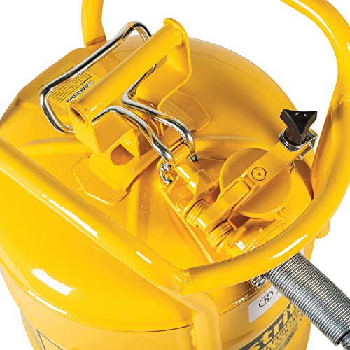 Image of Justrite AccuFlow 5 Gallon Type II Galvanized Steel Transport and Dispensing Flammable Safety Can with 1 inch Flexible Spout, Yellow, 7350230