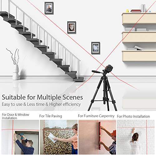 Laser Level, Meterk Cross Line Laser with Measuring Range 50ft, Switchable Self-Leveling Vertical and Horizontal Line, Rotatable 360 Degree with Flexible Magnetic Base, Battery Included - Thumbnail 4