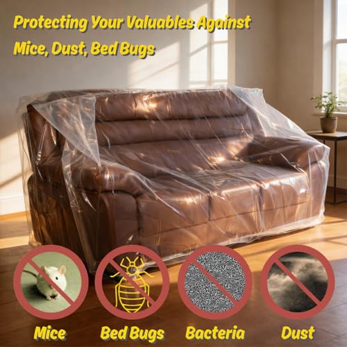 Wowfit Furniture Cover Dust-Proof Moving Bag for Sofa & Boxes – Clear, Odorless Plastic – 4mil Thick – 92W x 42D x 62/41H Inches by Wowfit - Image 5