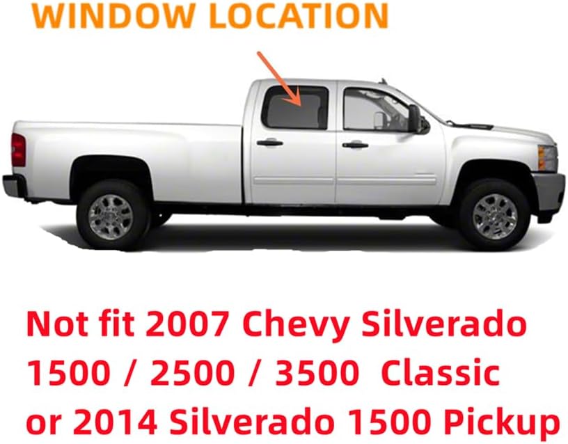 Passenger/Right Side Rear Door Window Glass Replacement for Chevrolet Silverado 1500 / Avalanche 2007-2013 , Silverado 2500 3500 / Suburban 2007-2014 4 Door Models
