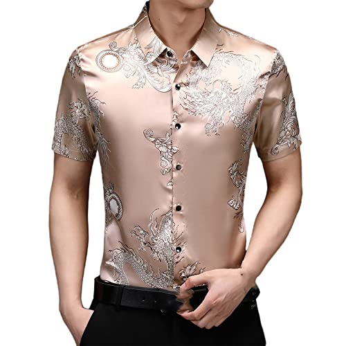 Chemises pour hommes motif dragon kaki mince vêtement été séchage rapide