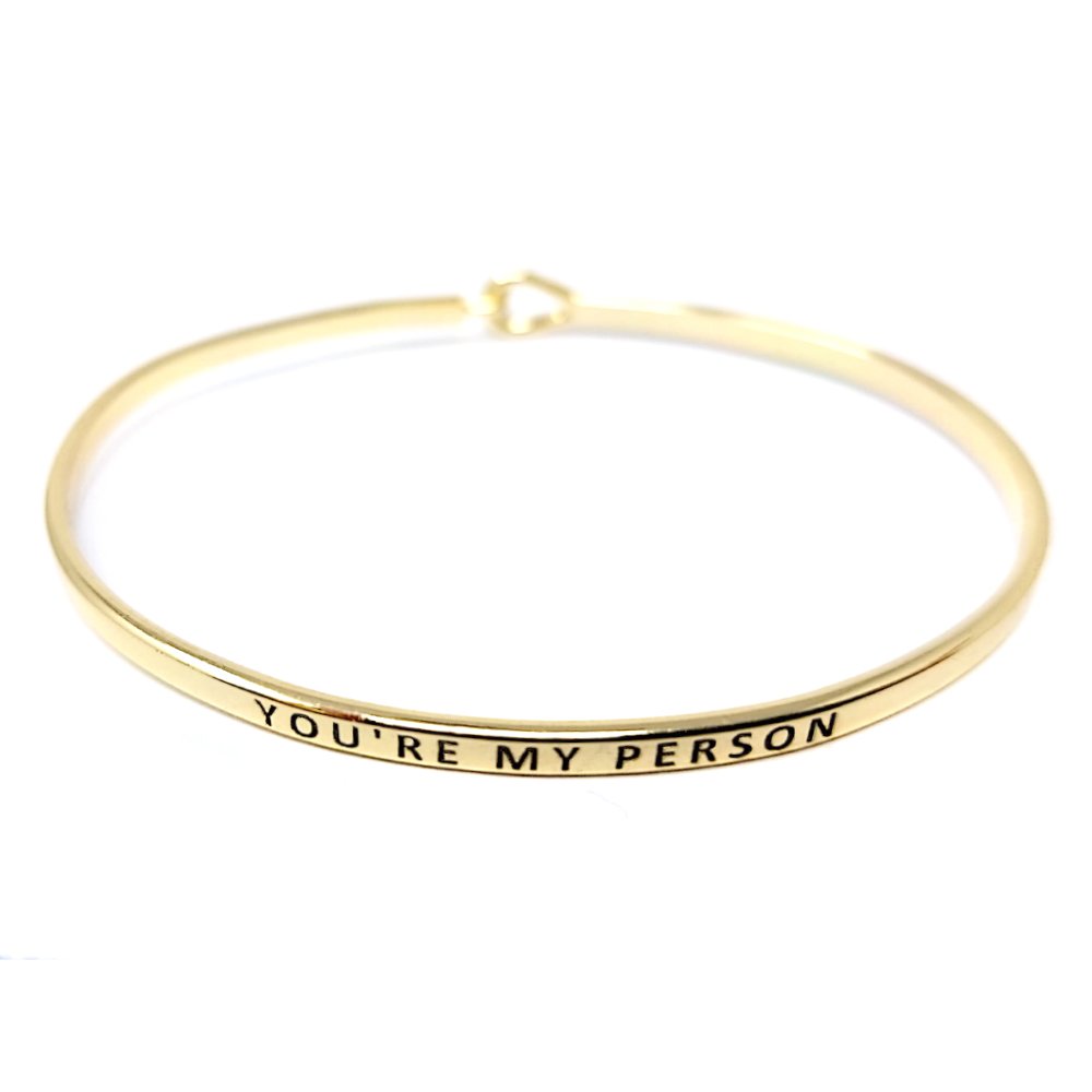 by youInspirational Positive Message Engraved Thin Cuff Bangle Hook Bracelet
