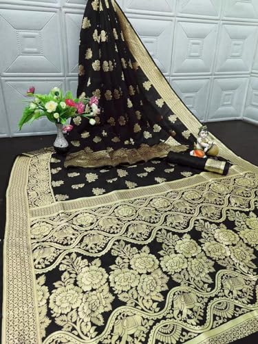 Image of C J Enterprise Women's Banarasi Saree Pure Kanjivaram Silk Saree Soft Design Wear Pattu Sarees Cotton With Blouse Piece Kanchipuram for Wedding sadi new ladies 2023 (Nayra-1) (Black)