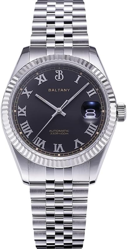 Baltany S4094 39mm Auto Dress Watches with Roman Numeral Markers, Mechanical NH35 Date Watch with Applied Hour Markers