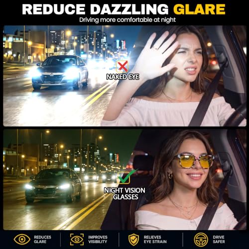 Image of Myiaur Women's Polarized Night Driving Glasses, Anti-Glare Yellow Lens | Nighttime Driving Glasses Boost Low Light Vision, UV400 Protection, Lightweight Frame For Night Driving, Rain & Fog