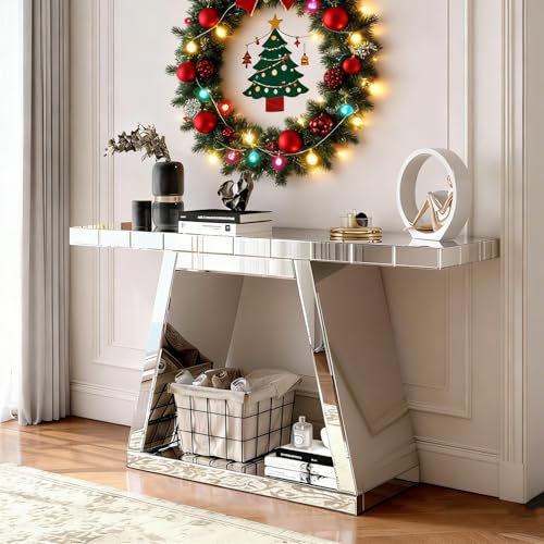 SSLine Mirror Console Table for Living Room 55" Modern Mirrored